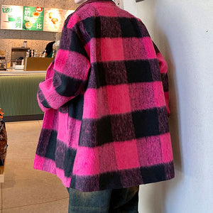 Winter Plaid Wool Mid-length Coat