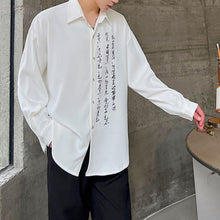 Load image into Gallery viewer, Calligraphy Print Long Sleeve Lapel Shirt
