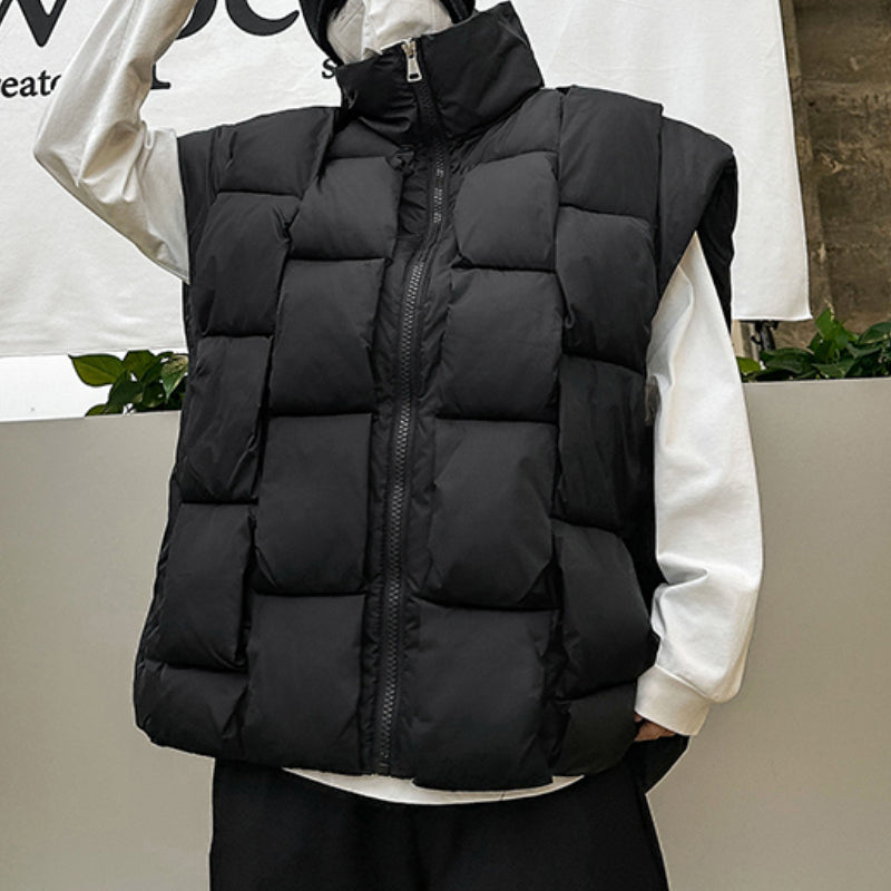 Stand Collar Down Cotton Square Vest