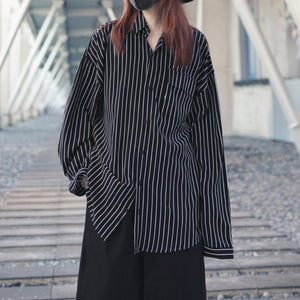 Black and White Striped Loose Long Sleeve Shirt