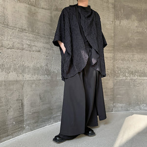 Irregular Pleated Pace-up Half-sleeve Silhouette Cape