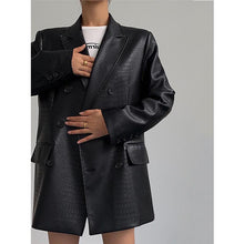 Load image into Gallery viewer, Crocodile Pattern Black Leather Suit Jacket
