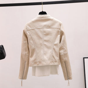 Short Slim Stand Collar PU Leather Jacket