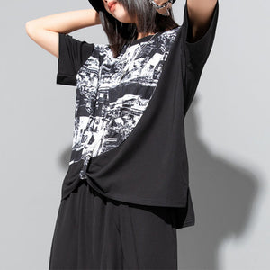 Ink Print Irregular Stitching T-shirt