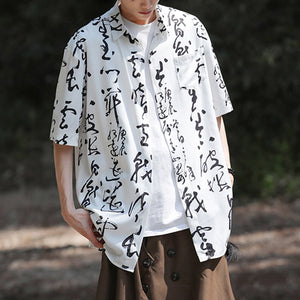 Ink Printed Loose Quarter Sleeve Shirt