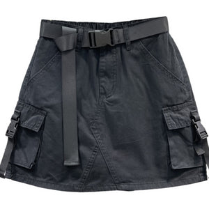 Black High Waist Casual Pocket Hip Skirt