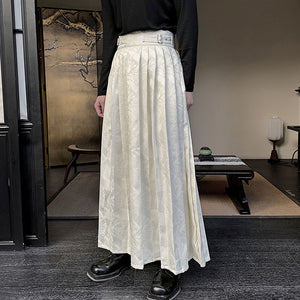 Vintage Jacquard Pleated One-piece Buckle Long Skirt