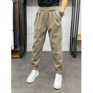 Winter Thick Striped Pleated Cropped Trousers