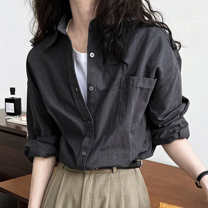 Loose POLO Collar Casual Long-sleeved Shirt