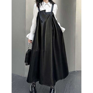 PU Leather Suspender Dress