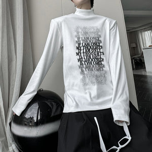 Gradient Letter Print Shoulder Pad Long Sleeve T-shirt