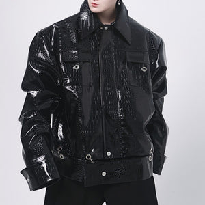 Retro Shoulder Padded PU Leather Jacket