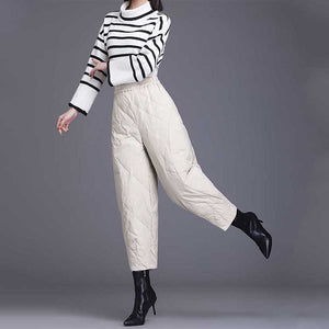 Diamond Check Elastic Waist Harem Pants