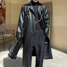 Load image into Gallery viewer, Detachable Chain Mid-length Pu Leather Windbreaker
