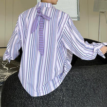 Load image into Gallery viewer, Ties Vertical Stripes Long Sleeves Shirts
