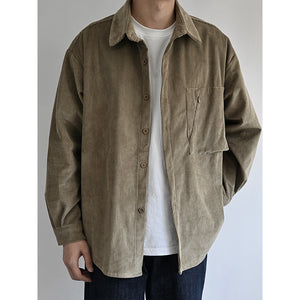 Corduroy Zip-up Pockets Soft Shirts