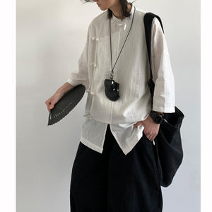 Loose Vintage Cotton and Linen Shirt Top