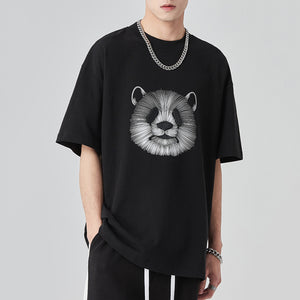 Panda Head Print Crew Neck T-shirt