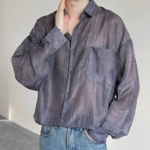 Textured Stripe Draped Sunscreen Shirt