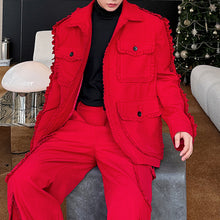 Load image into Gallery viewer, Red Suit Multi-pocket Jacket Wide-leg Trousers Two-piece Set
