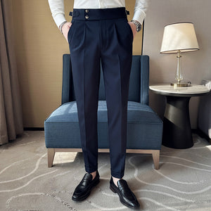 High-waist Side Button Straight Suit Trousers