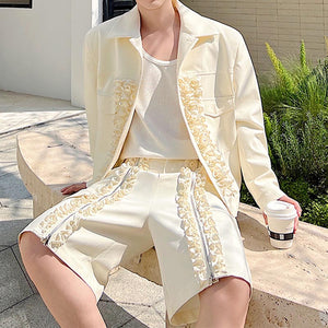 Wood Ear Trim Jacket Shorts Two-Piece Set