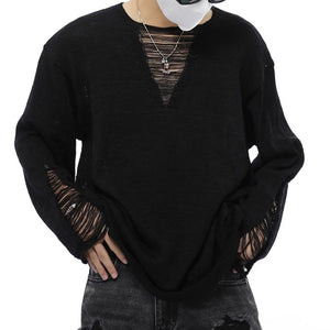 Destructive Style Long Sleeve Knitted Sweater