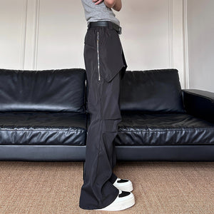 Zippered Pleated Bootcut Technical Trousers