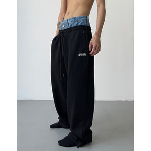 Fake Two-piece Cuffed Denim Loose Sweatpants