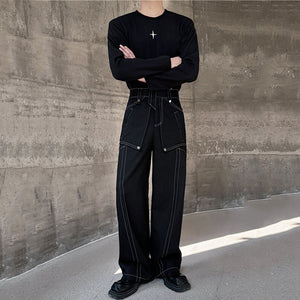 Topstitched Metallic Layered Cargo Pants