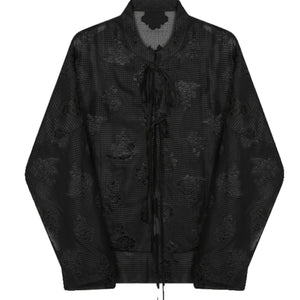 Jacquard Silhouette Long-sleeved Lace-up Shirt