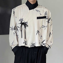 Load image into Gallery viewer, Cross-neck Lace-up Bamboo Print Long-sleeved Shirt
