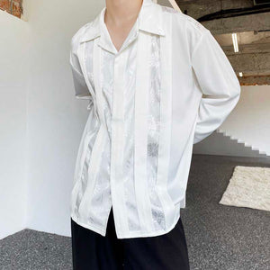 Vintage Satin Jacquard Panel Long Sleeve Shirt