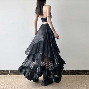 Irregular Stitching High Waist A-line Long Skirt