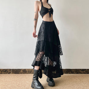 Irregular Stitching High Waist A-line Long Skirt