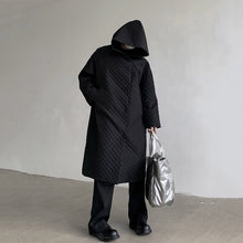 Load image into Gallery viewer, Black Hooded Rhombus Mid-length Over-the-knee Coat
