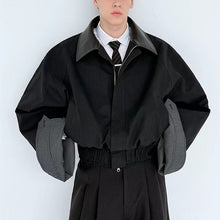 Load image into Gallery viewer, Leather Collar Contrast Plaid Oversized Turned-sleeve Cotton Jacket
