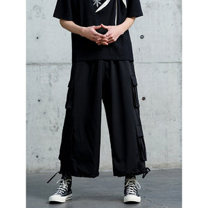 Multi-pocket Straight Drawstring Trousers