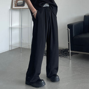 Contrasting Color Drawstring Ice Silk Casual Trousers