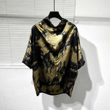 Load image into Gallery viewer, Irregular Gold Print Pile Collar Loose T-shirt
