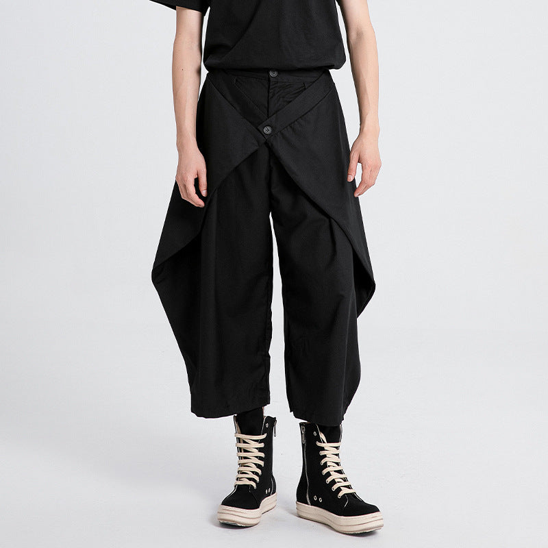 Black Tapered Cropped Straight-leg Casual Pants