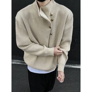 Turtleneck Loose-fitting Button-down Knit Sweater