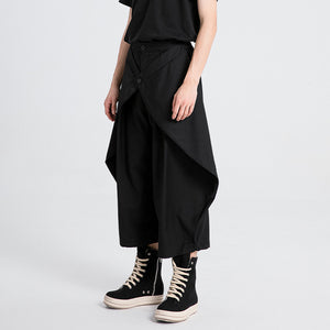 Black Tapered Cropped Straight-leg Casual Pants