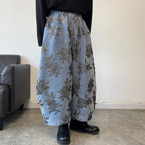 Retro Embroidered Thickened Loose Wide Leg Pants