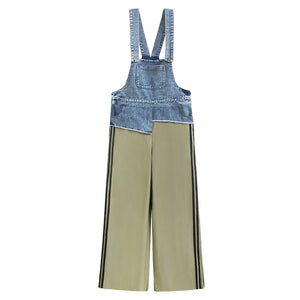 Contrast Color Patchwork Loose Denim Overalls