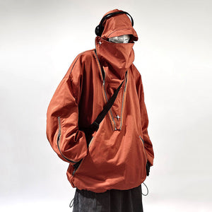 Loose Solid Color Hooded Retro Work Jacket