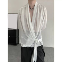 Load image into Gallery viewer, White Long-Sleeved Chiffon Shirt With Lace-Up
