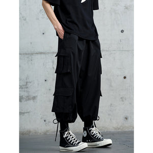 Multi-pocket Straight Drawstring Trousers