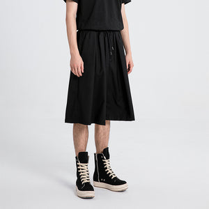 Summer Dark Drawstring Pleated Shorts