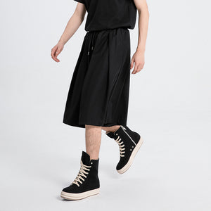 Summer Dark Drawstring Pleated Shorts